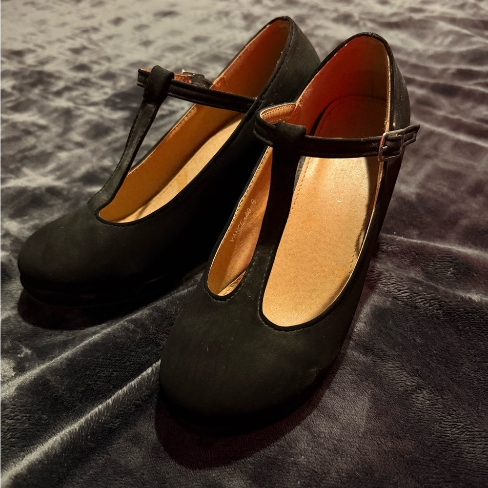 Black suede wedges